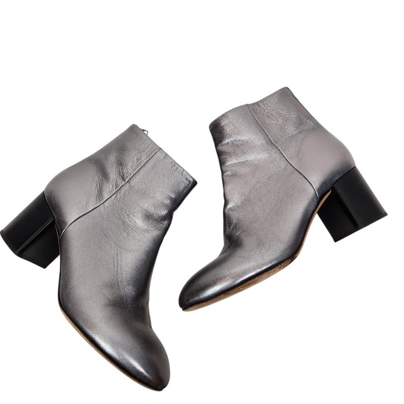 RAG AND BONE Boots Womens 38 8 Metallic Leather Drea Ankle Block Heel Italy - Picture 1 of 12